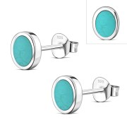  Turquoise Oval Silver Stud Earrings, e345